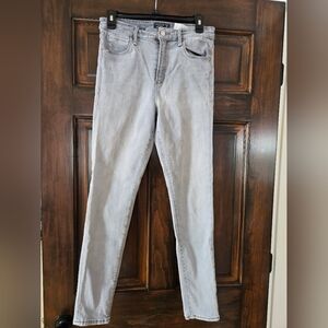 Gray Denim Jeans, High Rise, Skinny Stretch, 28 / 6